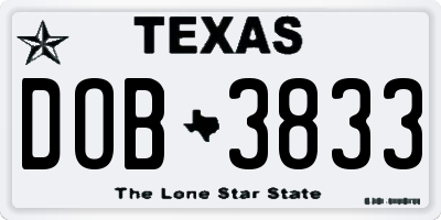 TX license plate DOB3833