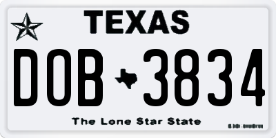 TX license plate DOB3834