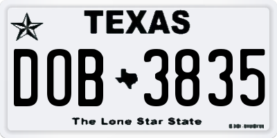 TX license plate DOB3835