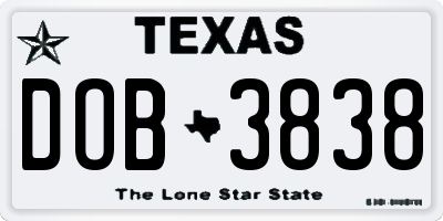 TX license plate DOB3838