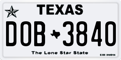 TX license plate DOB3840