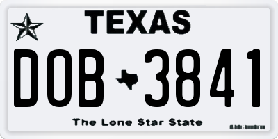 TX license plate DOB3841