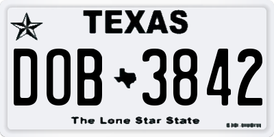 TX license plate DOB3842