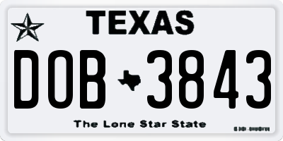 TX license plate DOB3843