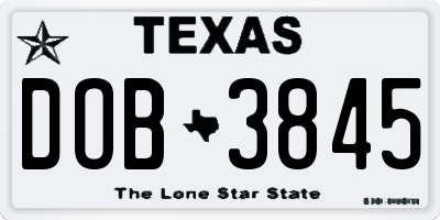 TX license plate DOB3845