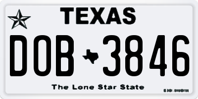 TX license plate DOB3846