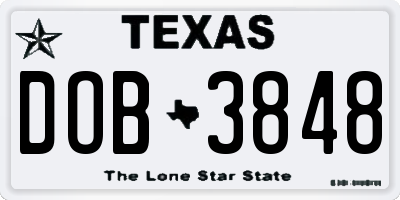 TX license plate DOB3848