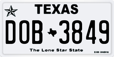 TX license plate DOB3849