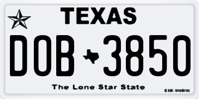TX license plate DOB3850