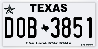 TX license plate DOB3851