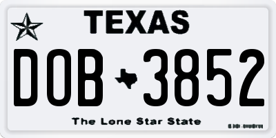 TX license plate DOB3852