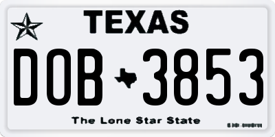 TX license plate DOB3853