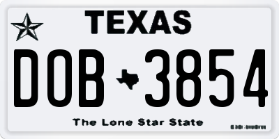 TX license plate DOB3854