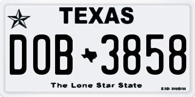 TX license plate DOB3858