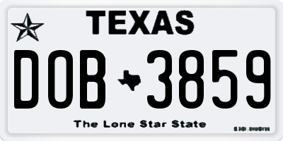 TX license plate DOB3859