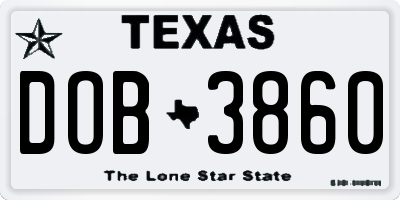 TX license plate DOB3860