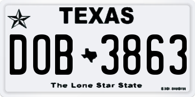 TX license plate DOB3863