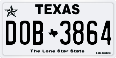 TX license plate DOB3864