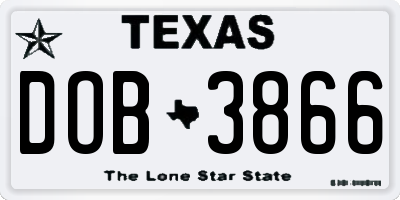 TX license plate DOB3866