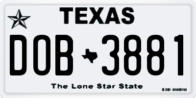 TX license plate DOB3881