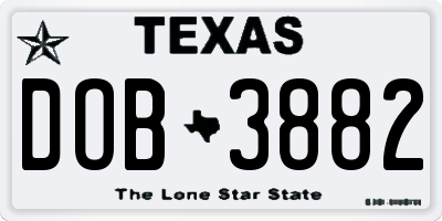 TX license plate DOB3882