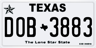 TX license plate DOB3883