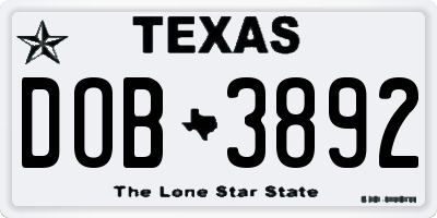 TX license plate DOB3892