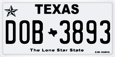 TX license plate DOB3893