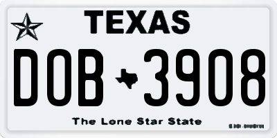 TX license plate DOB3908