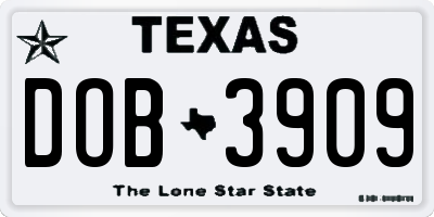 TX license plate DOB3909