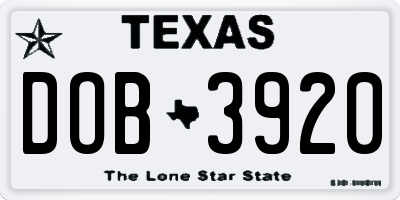TX license plate DOB3920