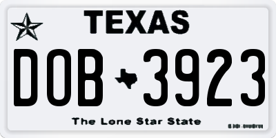 TX license plate DOB3923
