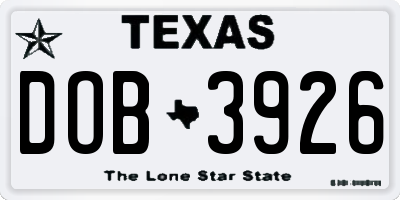 TX license plate DOB3926