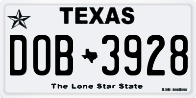 TX license plate DOB3928