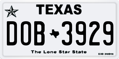 TX license plate DOB3929