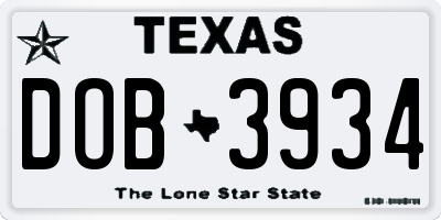 TX license plate DOB3934