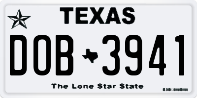 TX license plate DOB3941