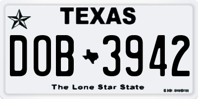 TX license plate DOB3942