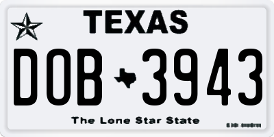 TX license plate DOB3943