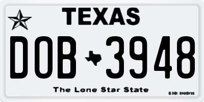 TX license plate DOB3948