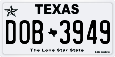 TX license plate DOB3949