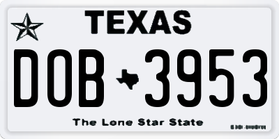 TX license plate DOB3953