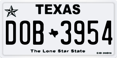TX license plate DOB3954