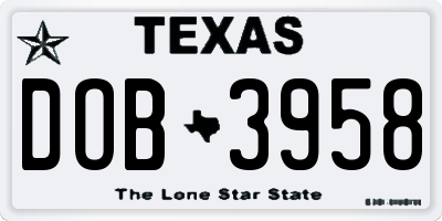 TX license plate DOB3958