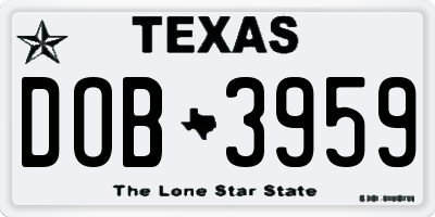 TX license plate DOB3959