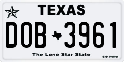 TX license plate DOB3961