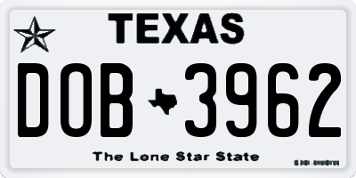 TX license plate DOB3962