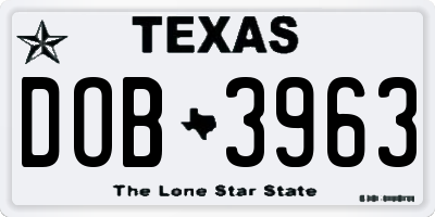 TX license plate DOB3963