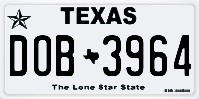 TX license plate DOB3964