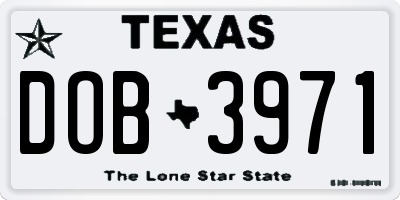 TX license plate DOB3971